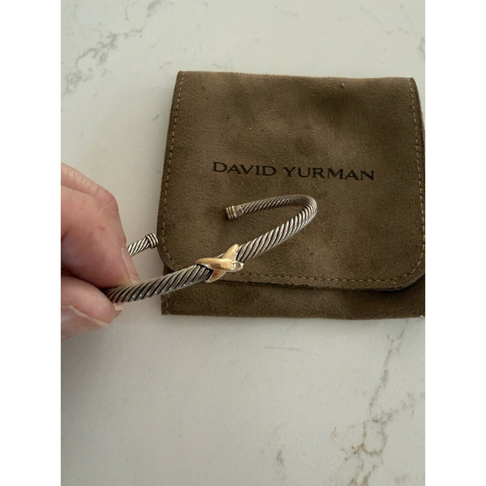 David Yurman 5mm X Classic Cable Bracelet Cuff Sterling Silver 14K Gold NEW M